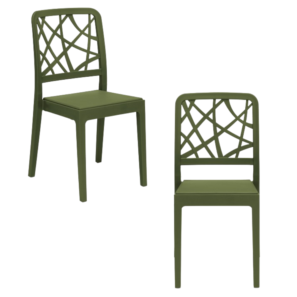 Set 2 sedie in polipropilene PENELOPE, 100% MADE IN ITALY, impilabile, resistente ai raggi UV, design moderno, ideale per sala da pranzo, cucina, sala d’attesa, bar, ristoranti o giardino, colore Verde Oliva