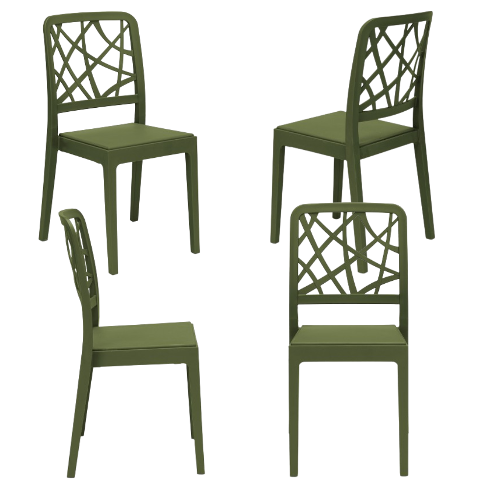 Set 4 sedie in polipropilene PENELOPE, 100% MADE IN ITALY, impilabile, resistente ai raggi UV, design moderno, ideale per sala da pranzo, cucina, sala d’attesa, bar, ristoranti o giardino, colore Verde Oliva