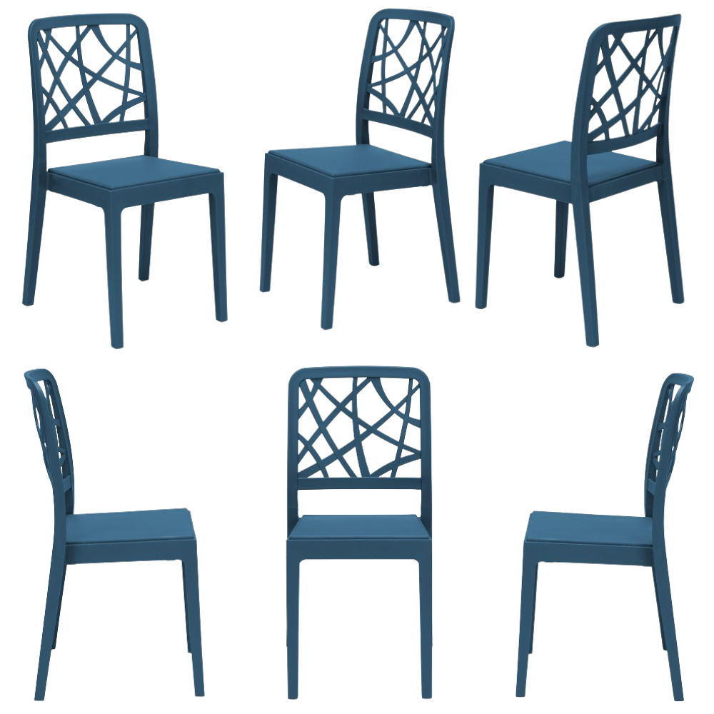 Set 6 sedie in polipropilene PENELOPE, 100% MADE IN ITALY, impilabile, resistente ai raggi UV, design moderno, ideale per sala da pranzo, cucina, sala d’attesa, bar, ristoranti o giardino, colore Petrolio