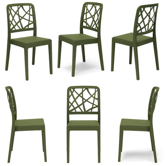 Set 6 sedie in polipropilene PENELOPE, 100% MADE IN ITALY, impilabile, resistente ai raggi UV, design moderno, ideale per sala da pranzo, cucina, sala d’attesa, bar, ristoranti o giardino, colore Verde Oliva