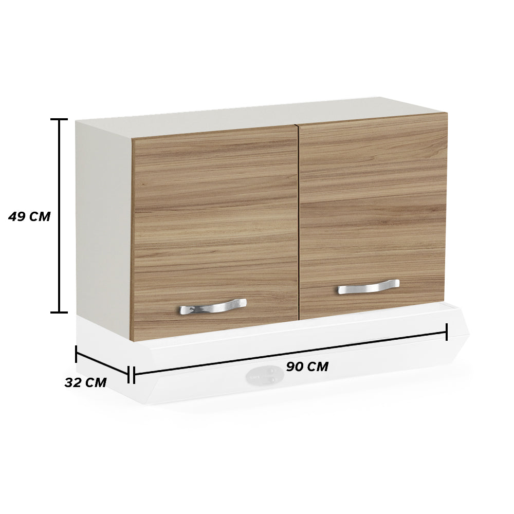 Pensile Cappa per cucina componibile da 90 cm con due ante linea MAKA, realizzato in legno 100% MADE IN ITALY, colore Noce