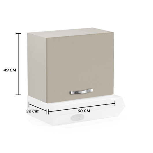 Pensile Cappa per cucina componibile da 60 cm con un'anta linea MAKA, realizzato in legno 100% MADE IN ITALY, colore Tortora