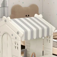 Casetta per Bambini 1-6 Anni da Interno con Porte, Finestre e Bancone da Negozio, Crema