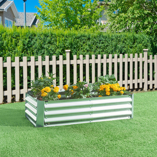 Aiuola Rialzata Celano Bordura Rettangolare in Acciaio Zincato 120x60x30 cm color Argento [en.casa]