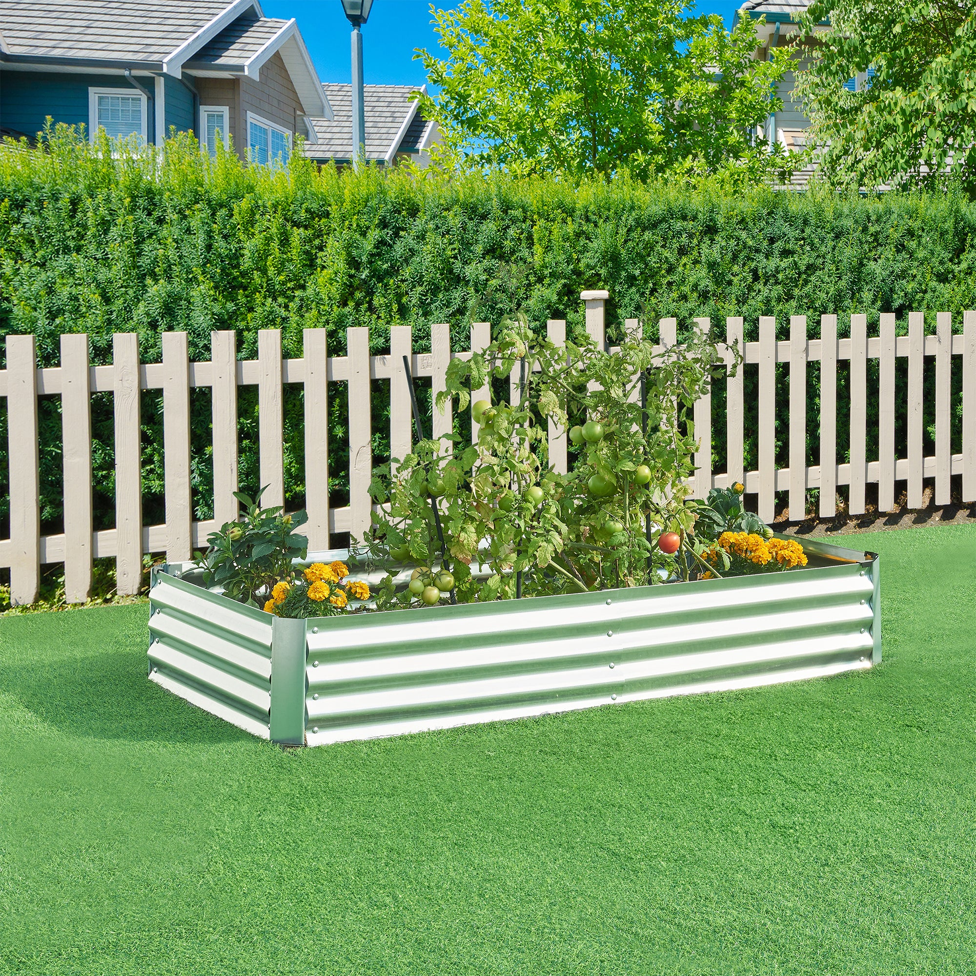 Aiuola Rialzata Celano Bordura Rettangolare in Acciaio Zincato 180x90x30 cm color Argento [en.casa]