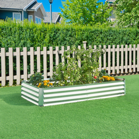 Aiuola Rialzata Celano Bordura Rettangolare in Acciaio Zincato 180x90x30 cm color Argento [en.casa]