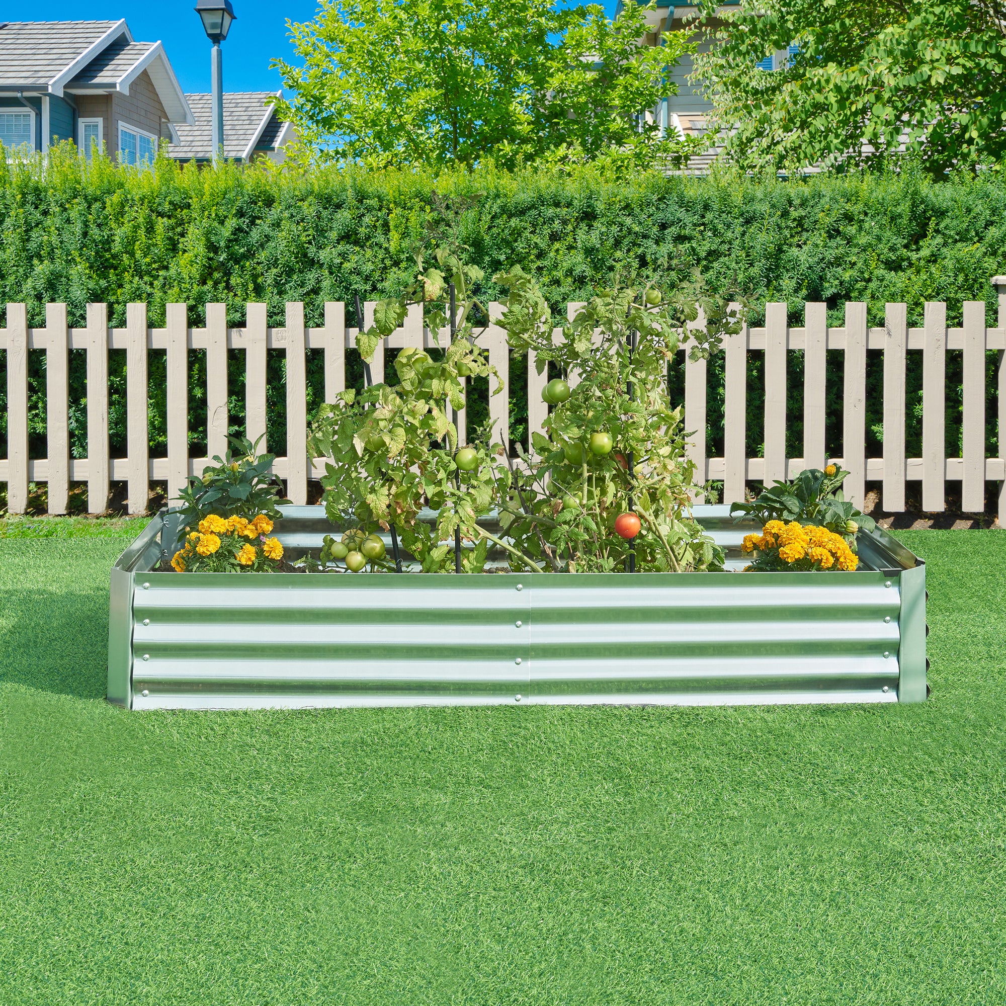 Aiuola Rialzata Celano Bordura Rettangolare in Acciaio Zincato 180x90x30 cm color Argento [en.casa]