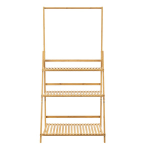 Scaffale Portapiante 'Brändö' in bambù a Forma di Scala a 3 Ripiani e Barra per Vasi Sospesi [en.casa]