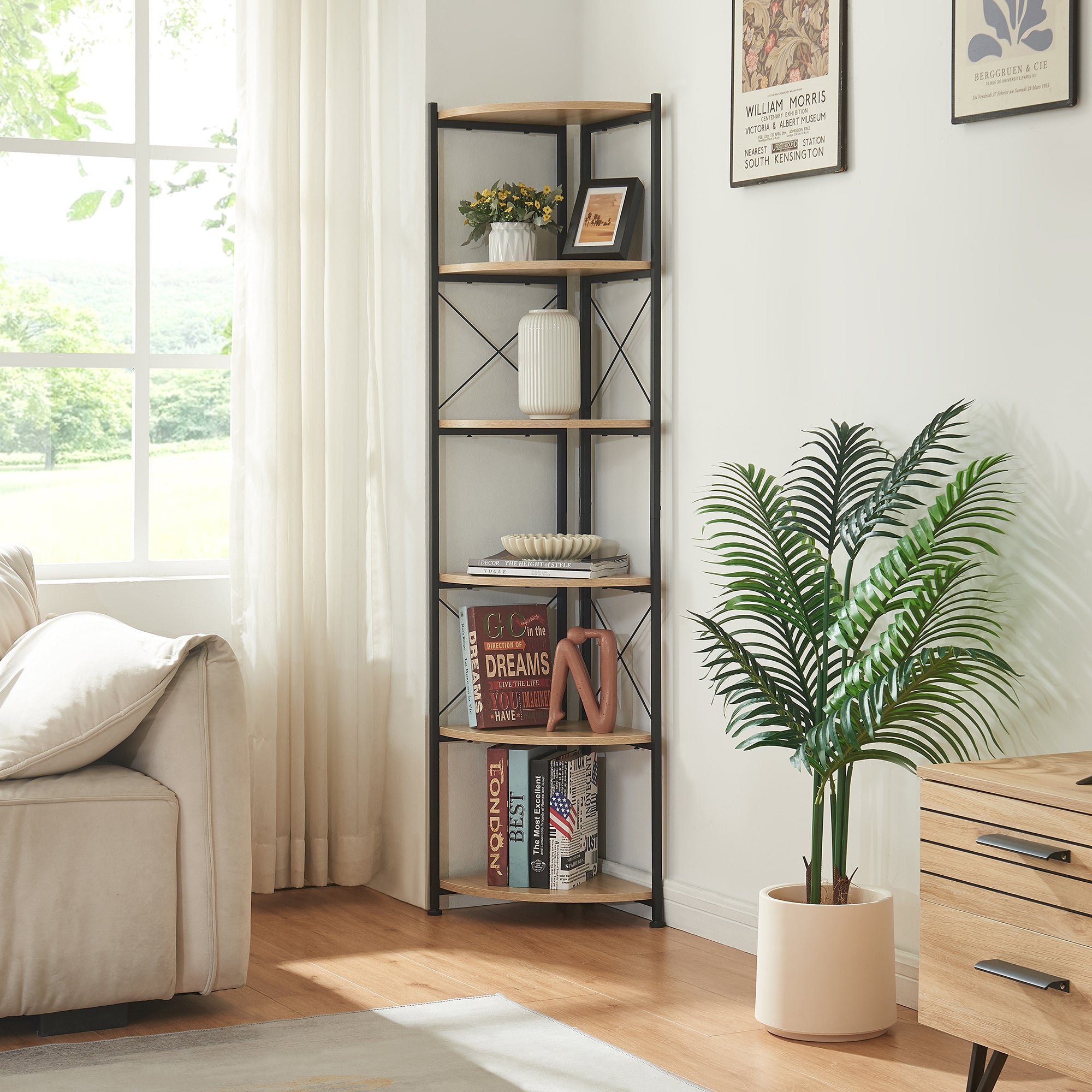 Scaffale Angolare Ulfborg con 6 Ripiani 160 x 30 x 30 cm - Nero / Effetto Rovere [en.casa]