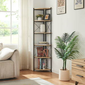 Scaffale Angolare Ulfborg con 6 Ripiani 160 x 30 x 30 cm - Nero / Effetto Rovere [en.casa]