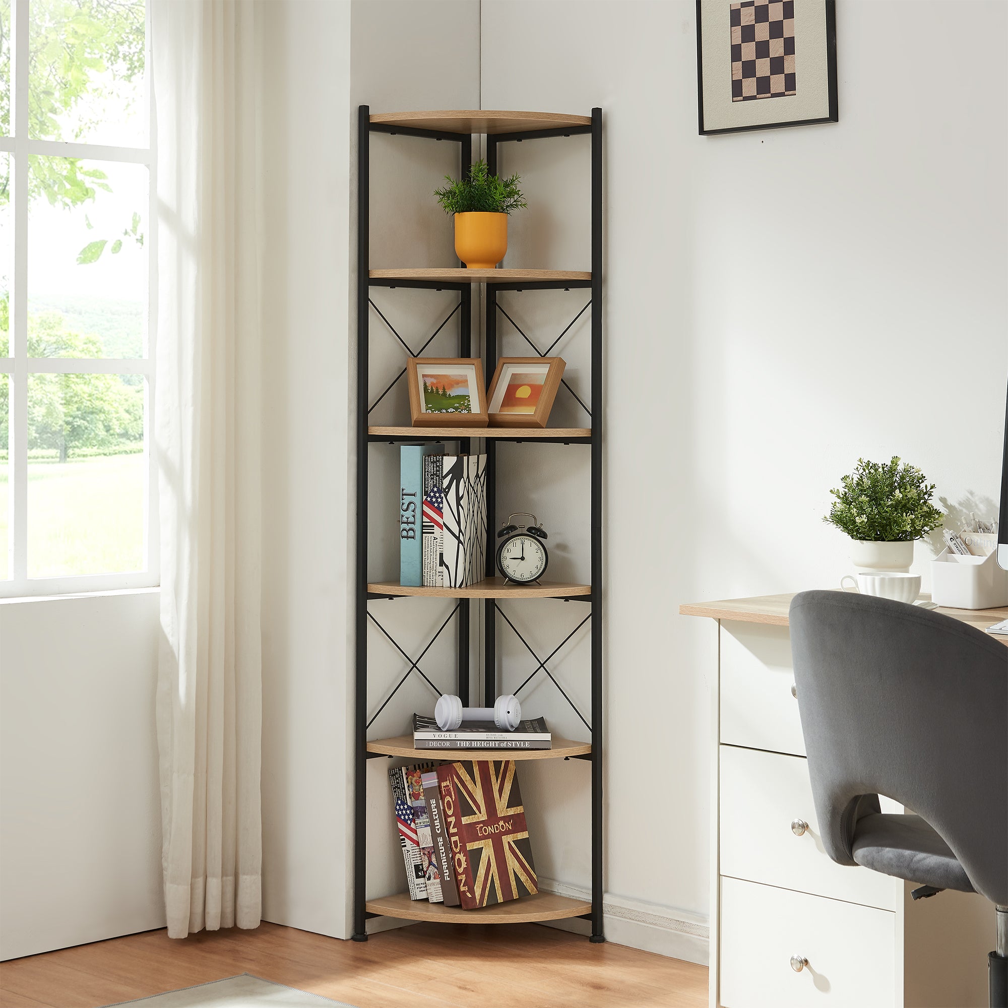 Scaffale Angolare Ulfborg con 6 Ripiani 160 x 30 x 30 cm - Nero / Effetto Rovere [en.casa]