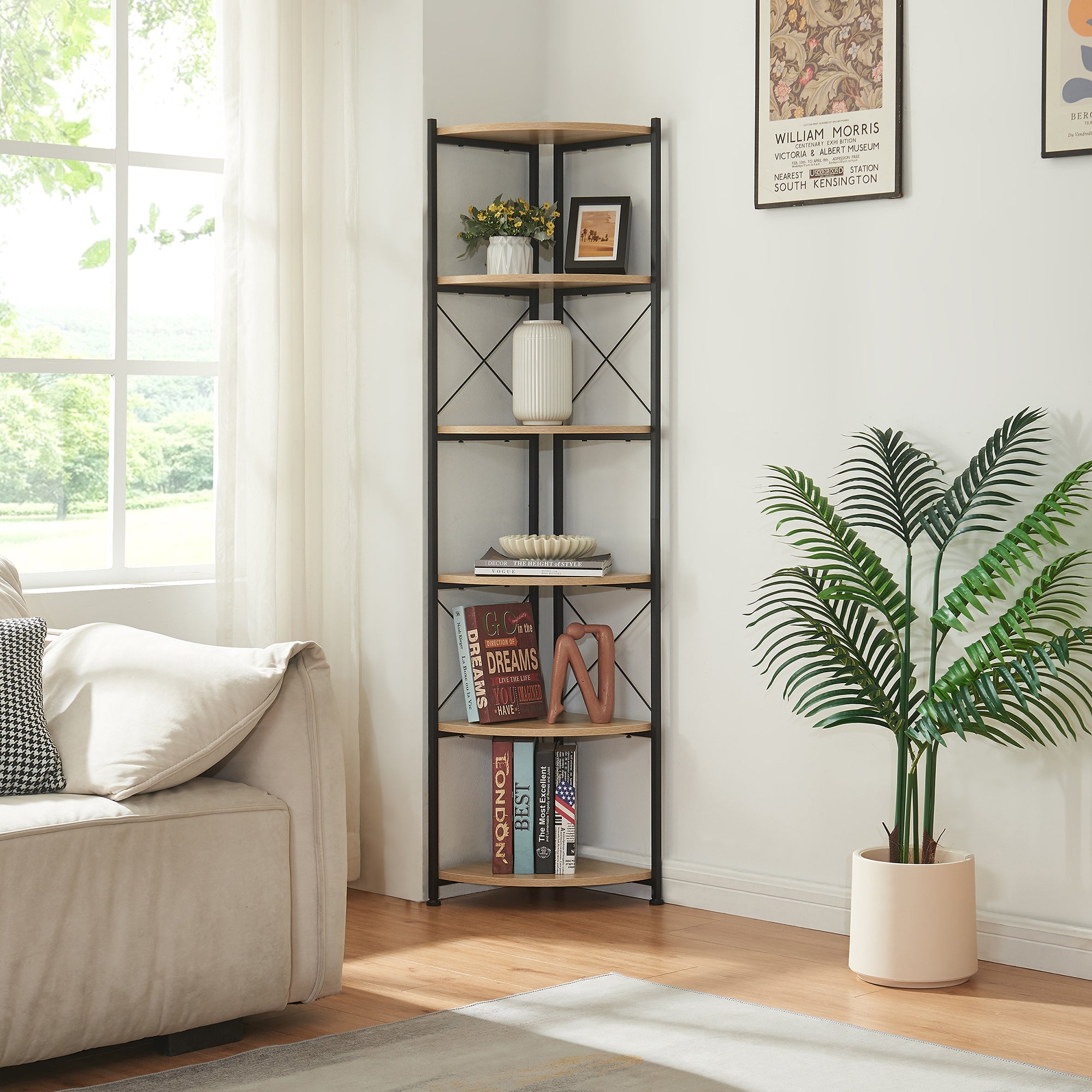 Scaffale Angolare Ulfborg con 6 Ripiani 160 x 30 x 30 cm - Nero / Effetto Rovere [en.casa]