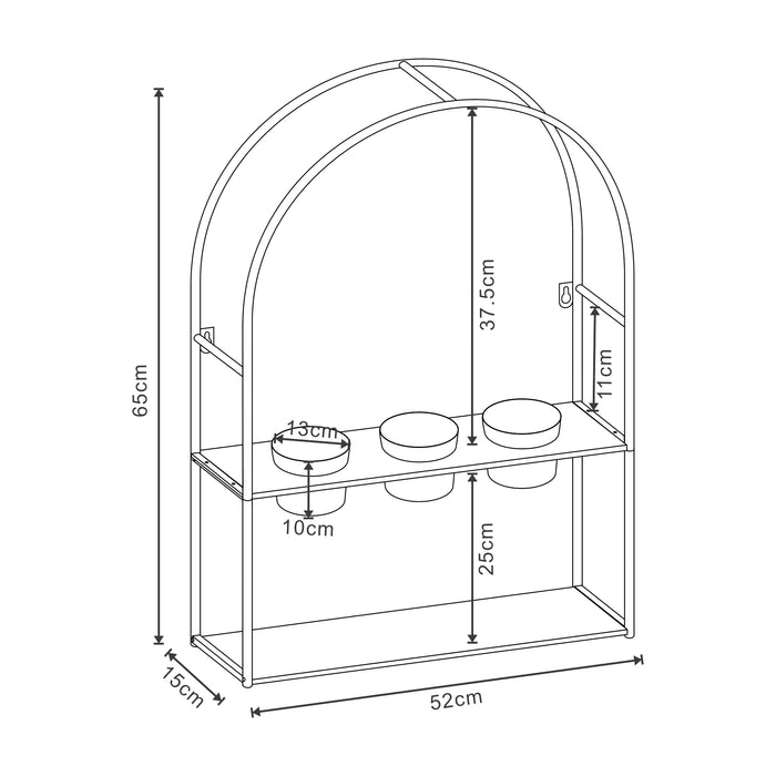 Portapiante Arcuato da Parete Merikarvia 65 x 52 x 15 cm Nero [en.casa]