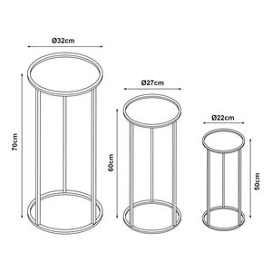 Set Nesodden di 3 Consolle Portavasi con Piano Rotondo Dimensioni Diverse - Metallo Nero [en.casa]