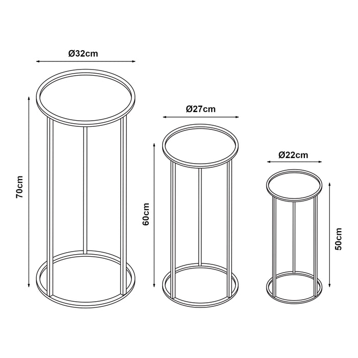 Set Nesodden di 3 Consolle Portavasi con Piano Rotondo Dimensioni Diverse - Metallo Nero [en.casa]