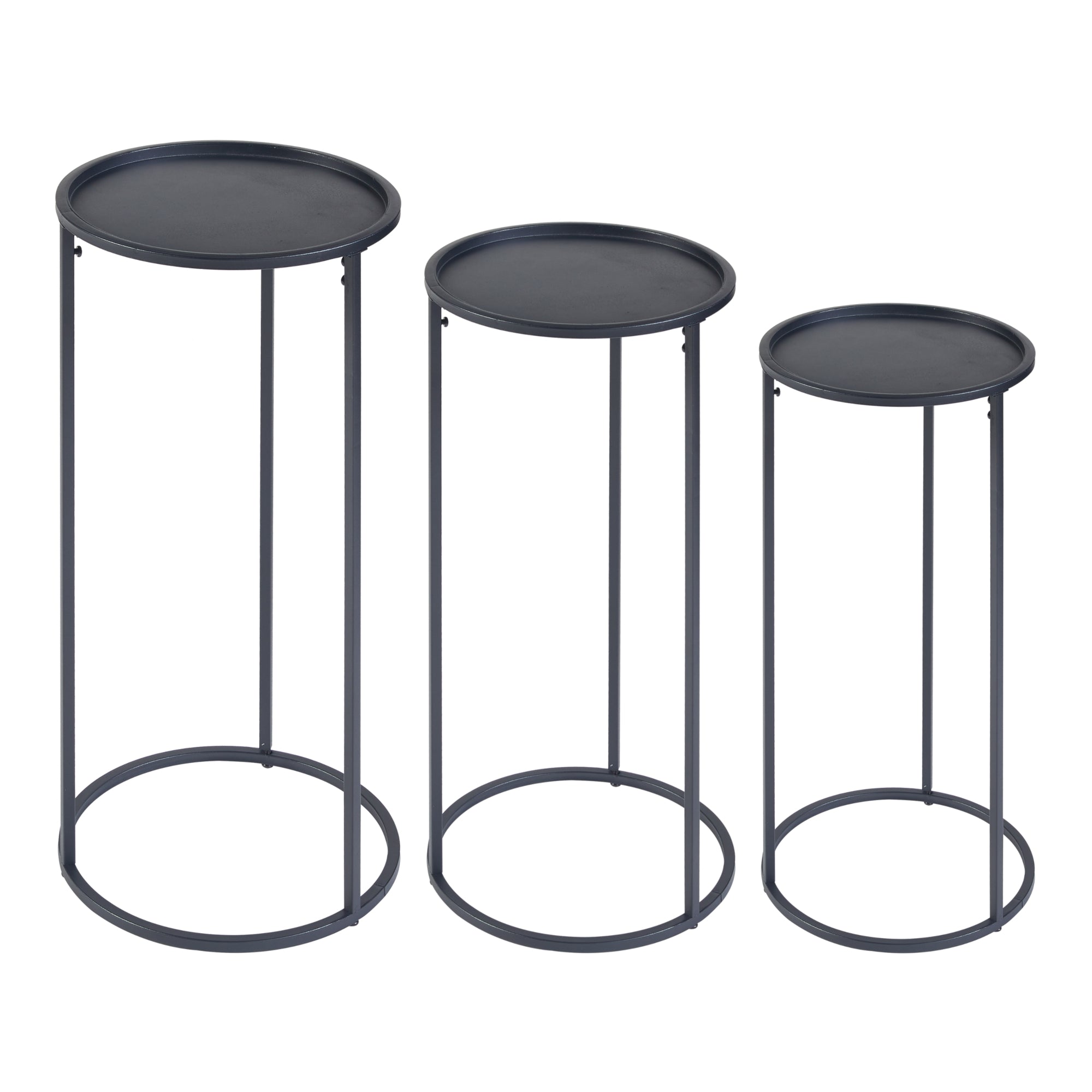 Set Nesodden di 3 Consolle Portavasi con Piano Rotondo Dimensioni Diverse - Metallo Nero [en.casa]