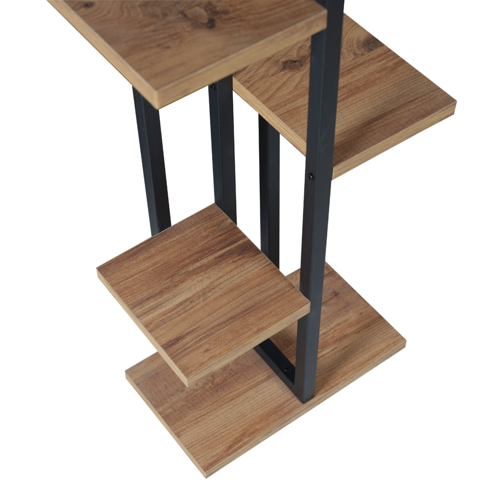 Scaffale Portapiante 'Tohmajärvi' Mobile a Terra con Ripiani Portaoggetti - Nero/Effetto Noce [en.casa]