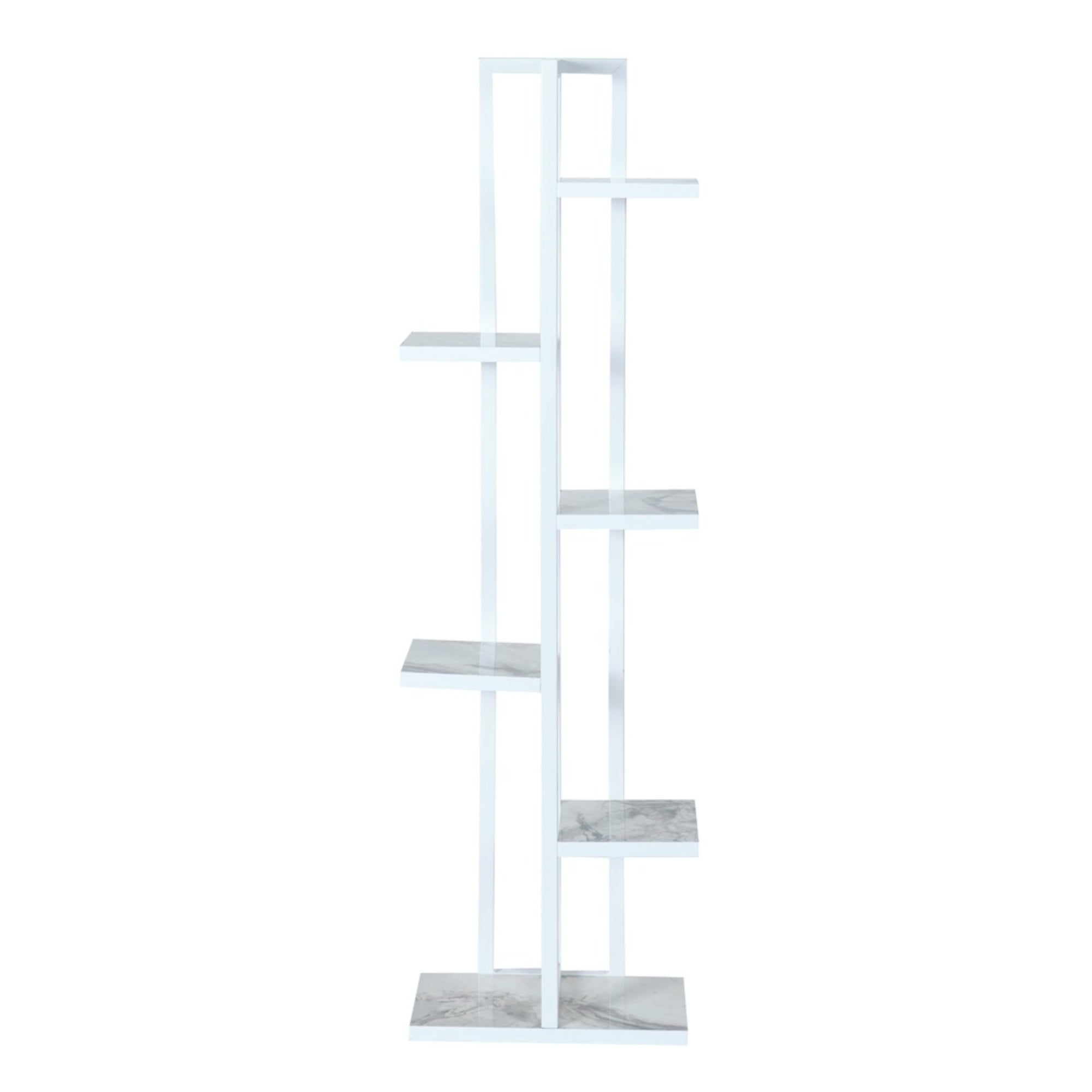 Scaffale Portapiante 'Tohmajärvi' Mobile a Terra con Ripiani Portaoggetti - Bianco/Marmo Bianco [en.casa]