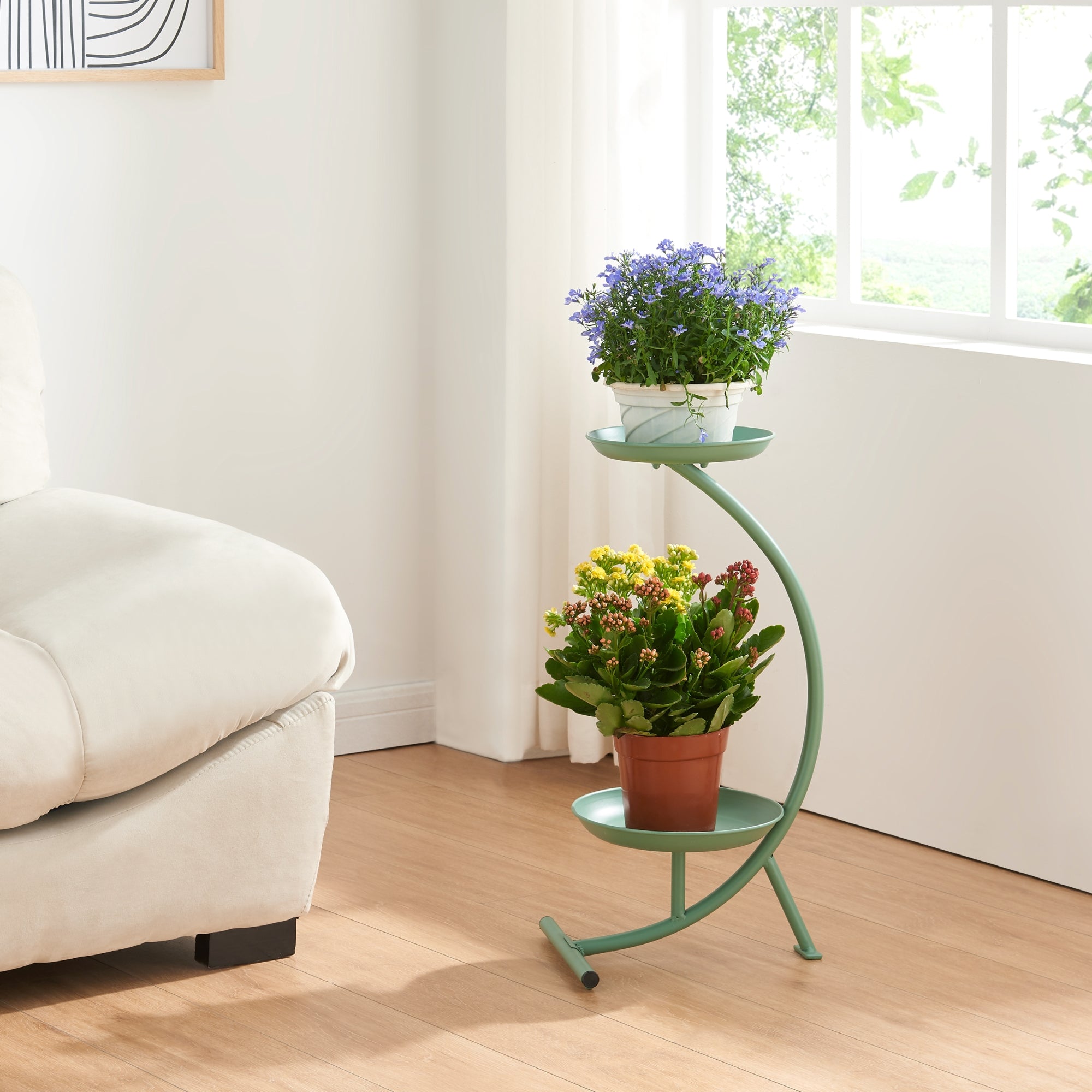 Stand Portapiante Aalten  con 2 Piani Portavasi - Verde [en.casa]