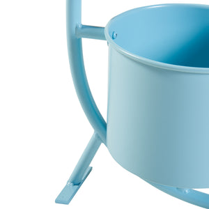 Stand Portapiante Almelo con 2 Portavasi Cilindrici - Azzurro [en.casa]