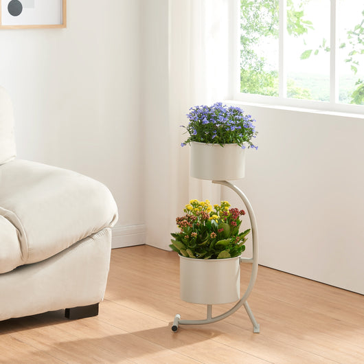 Stand Portapiante Almelo con 2 Portavasi Cilindrici - Grigio Chiaro [en.casa]