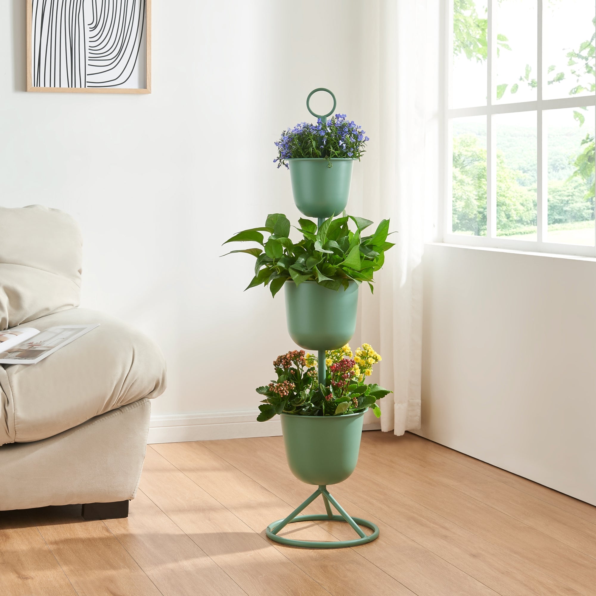 Stand Portapiante Alphen con 3 Vasi - Verde [en.casa]