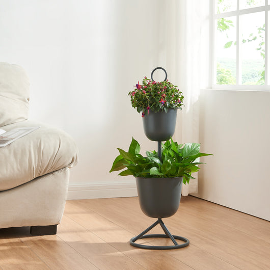 Stand Portapiante Alphen con 2 Vasi - Nero [en.casa]