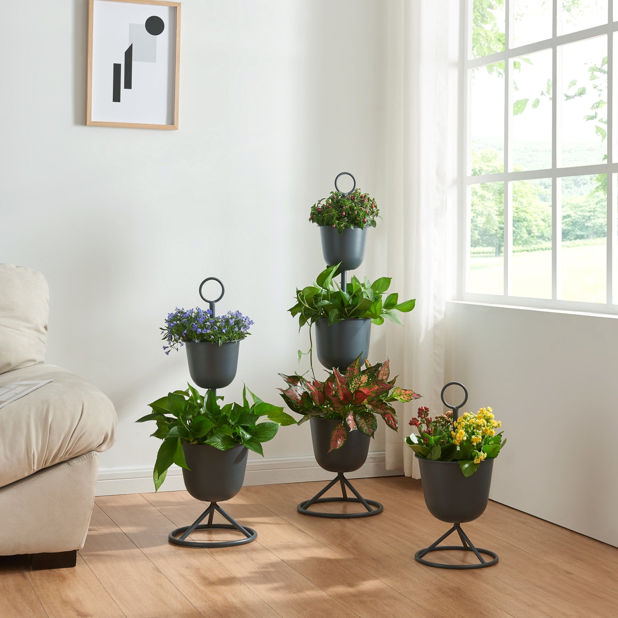 Stand Portapiante Alphen con 2 Vasi - Nero [en.casa]