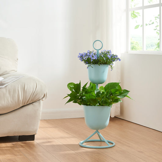 Stand Portapiante Alphen con 2 Vasi - Azzurro [en.casa]