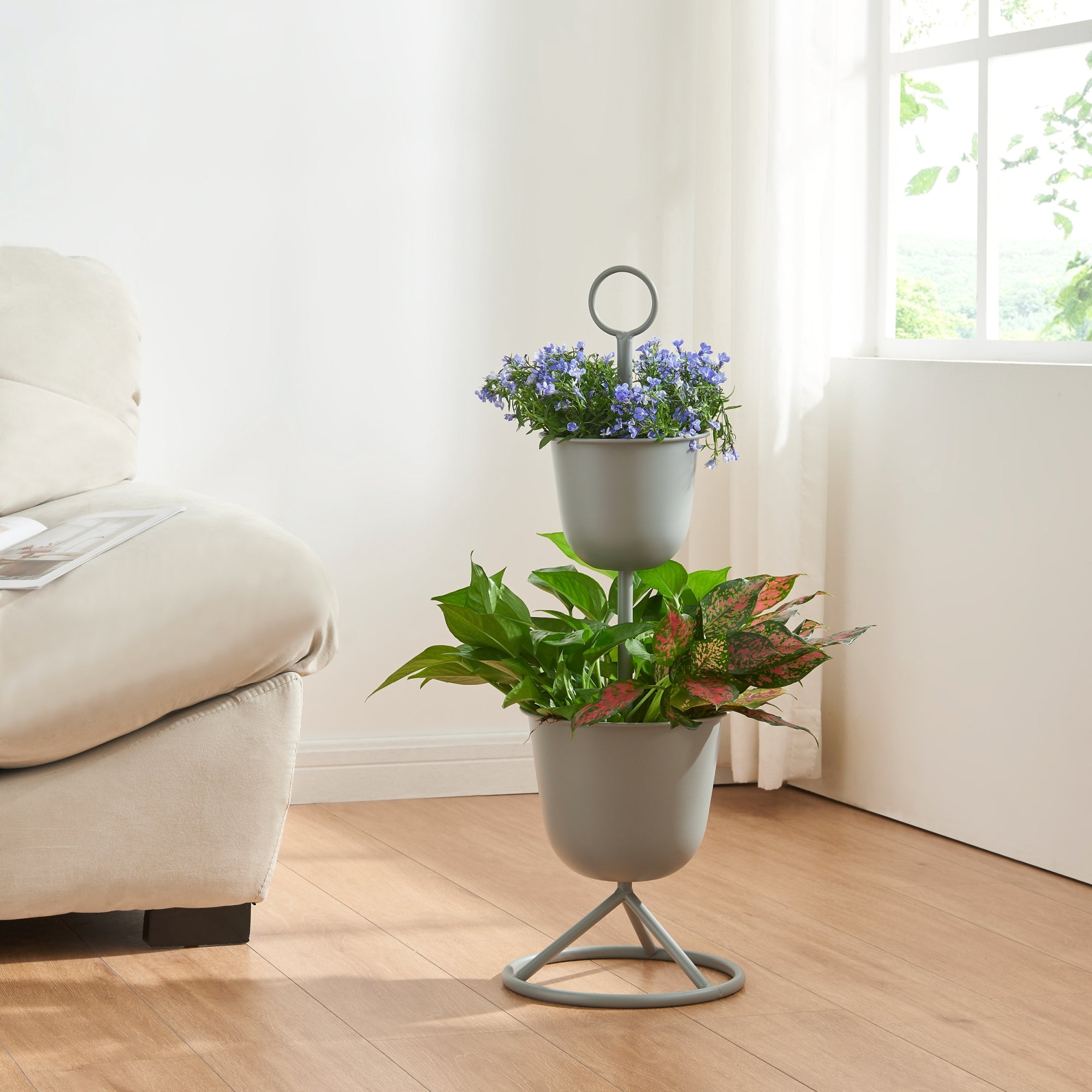 Stand Portapiante Alphen con 2 Vasi - Grigio scuro [en.casa]