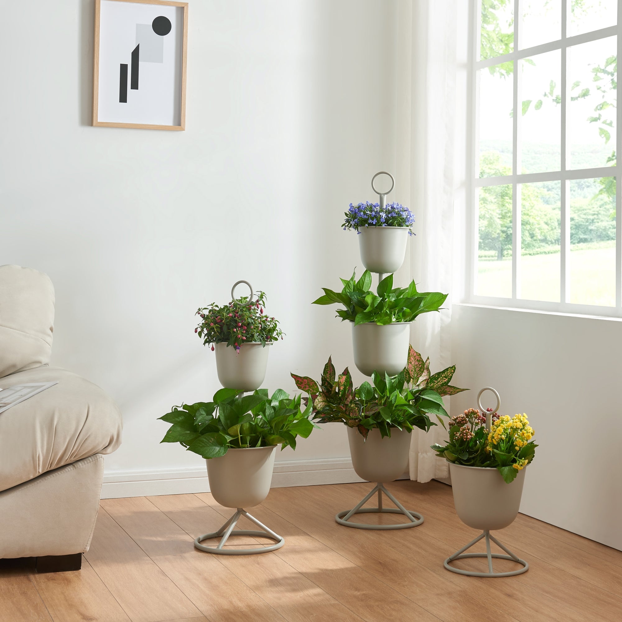 Stand Portapiante Alphen con 2 Vasi - Grigio chiaro [en.casa]