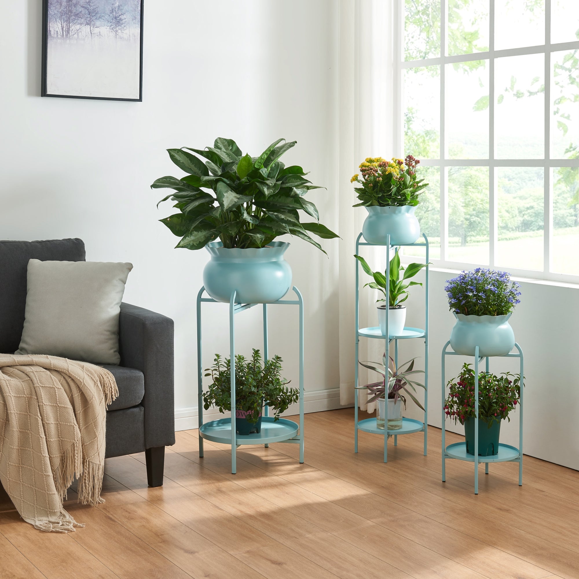 Stand Portapiante Altena 80,5 x 40 x 40 cm Metallo Azzurro [en.casa]