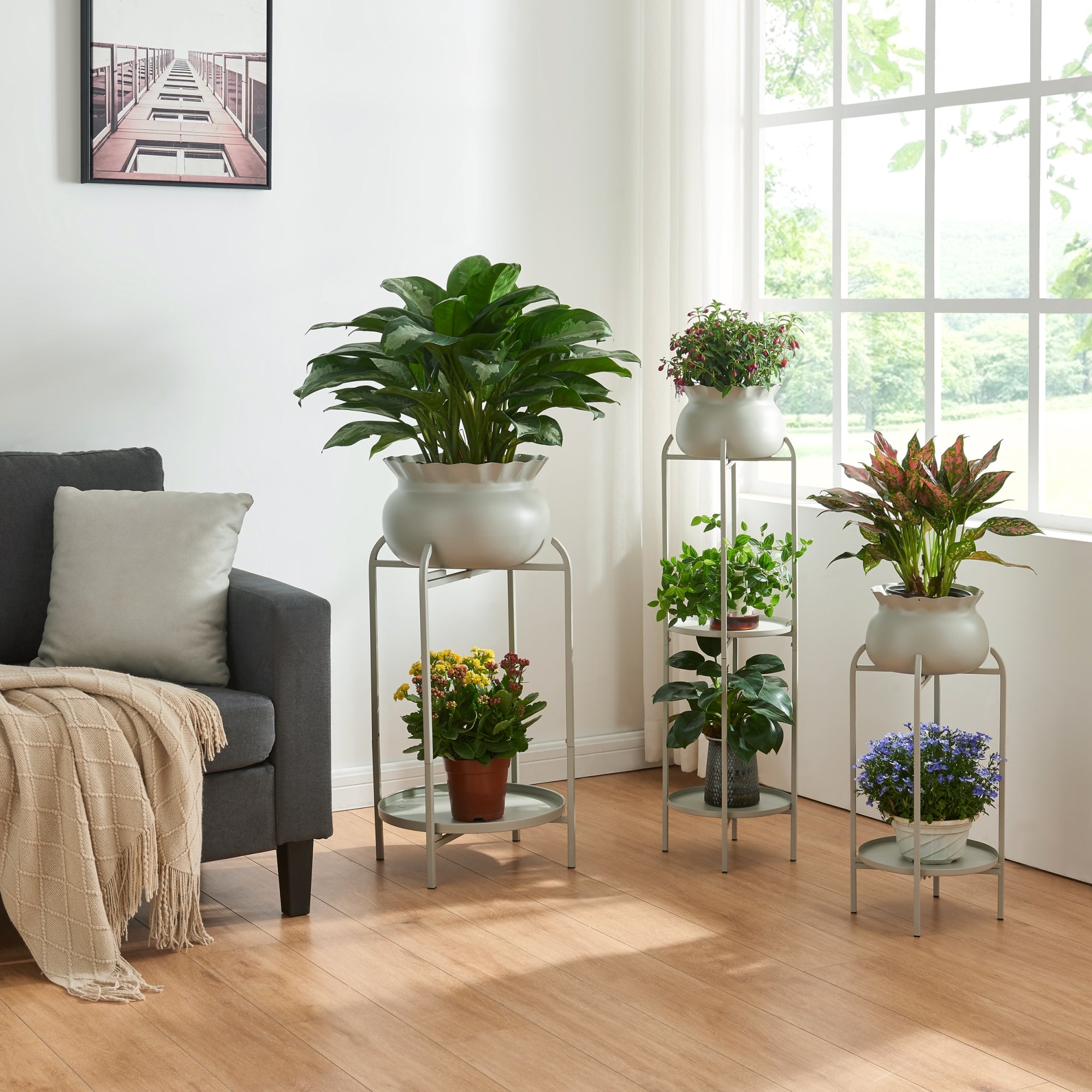 Stand Portapiante Altena 94,5 x 27 x 27 cm Metallo Grigio Chiaro [en.casa]