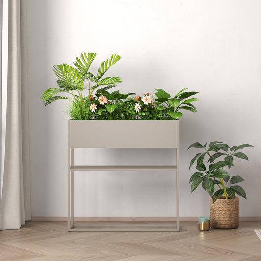 Portapiante Joensuu Portavasi Rettangolare e Ripiano - Acciaio Grigio Chiaro [en.casa]