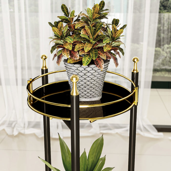 Stand Portapiante Oulainen con 2 Piani Portavasi - Nero / Oro [en.casa]