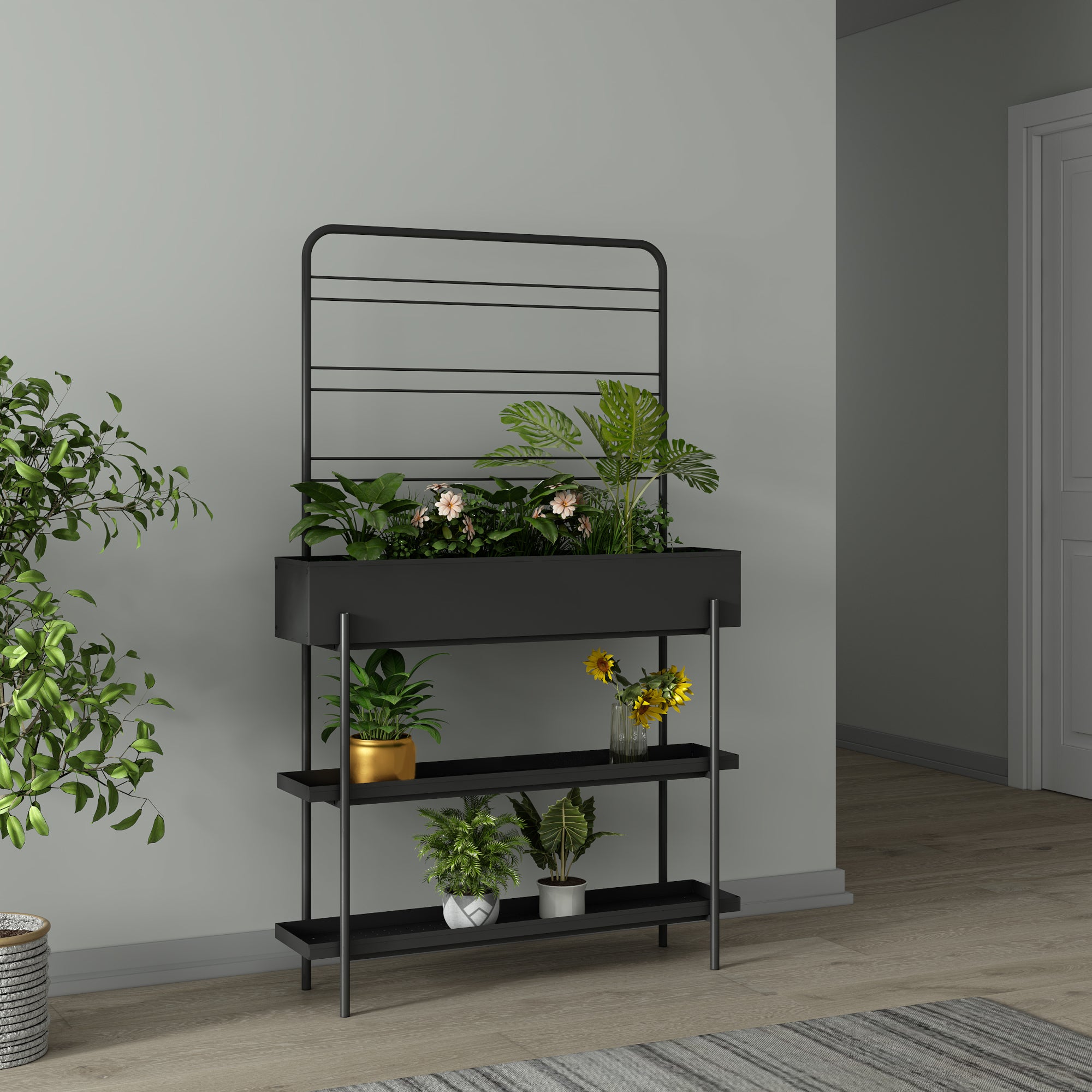 Scaffale Portapiante Alto Aalsmeer in Metallo 154 x 96 x 24 cm - Nero casa.pro