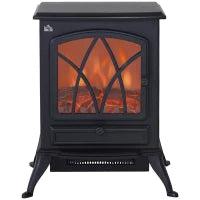 Camino Elettrico con Effetto Fiamma Stile Retrò, Termostato 1000-2000W e Luce Regolabile, Nero