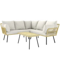 Set da Giardino 4 Pezzi in Rattan PE con Tavolino da Esterni 90x45x42 cm e 2 Divanetti per Esterni 6ex63x74 cm, Bianco Crema