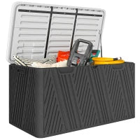 Panca Contenitore 380L in HDPE con 2 Maniglie Laterali e Leva a Gas, 115x60x60 cm, Nero e Grigio