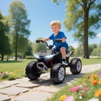 Quad elettrico per bambini, a 24V con 4 ruote, fari, porta USB, e funzione MP3, 3-8 anni, Nero