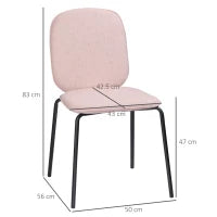 Set di 2 Sedie da Pranzo in Tessuto Imbottite e Impilabili con Gambe in Acciaio, Rosa