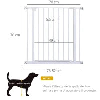 Cancelletto di Sicurezza per Animali Allargabile Facile Installazione con Supporti a Pressione Acciaio Resistente con  una Finitura Verniciata a Polvere Bianco 76x76-82cm