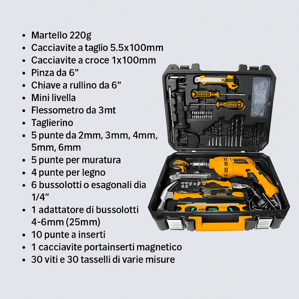 Valigetta completa trapano elettrico 101 utensili accessori professionali ingco