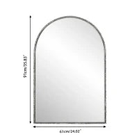 Specchio da parete ad arco con cornice in ferro, specchio da trucco per bagno, 61x2,5x91 cm, Argento