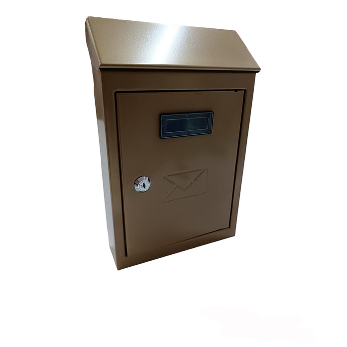Cassetta postale esterno a parete buca lettere in acciaio tetto chiave 30x20x6cm bronzo