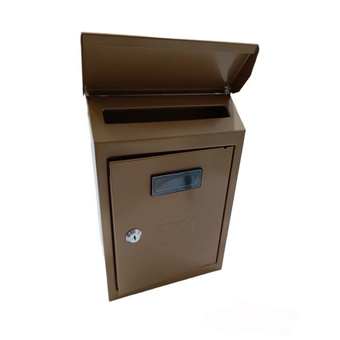 Cassetta postale esterno a parete buca lettere in acciaio tetto chiave 30x20x6cm bronzo