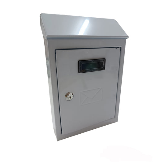Cassetta postale esterno a parete buca lettere in acciaio tetto chiave 30x20x6cm bianca