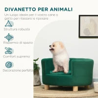 Divano per Cani Imbottito con Schienale e Cuscino Rimovibile, Cuccia per Gatto da Interno, 65x64x37 cm, Verde