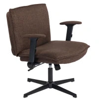 Sedia da Ufficio con Braccioli Ribaltabili, Sedile Ampio e Altezza Regolabile, Girevole, senza Ruote, Marrone