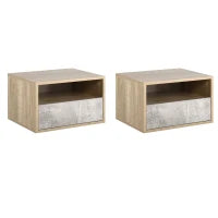 Set 2 Comodini Sospesi con Cassetto e Ripiano 45x35x27.5cm - Grigio e Color Legno